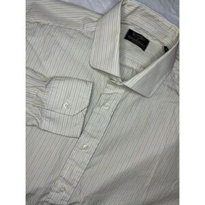 Vintage Gitman Bros Shirt Mens Large (16-35) White Blue Yellow Stipe Made In USA